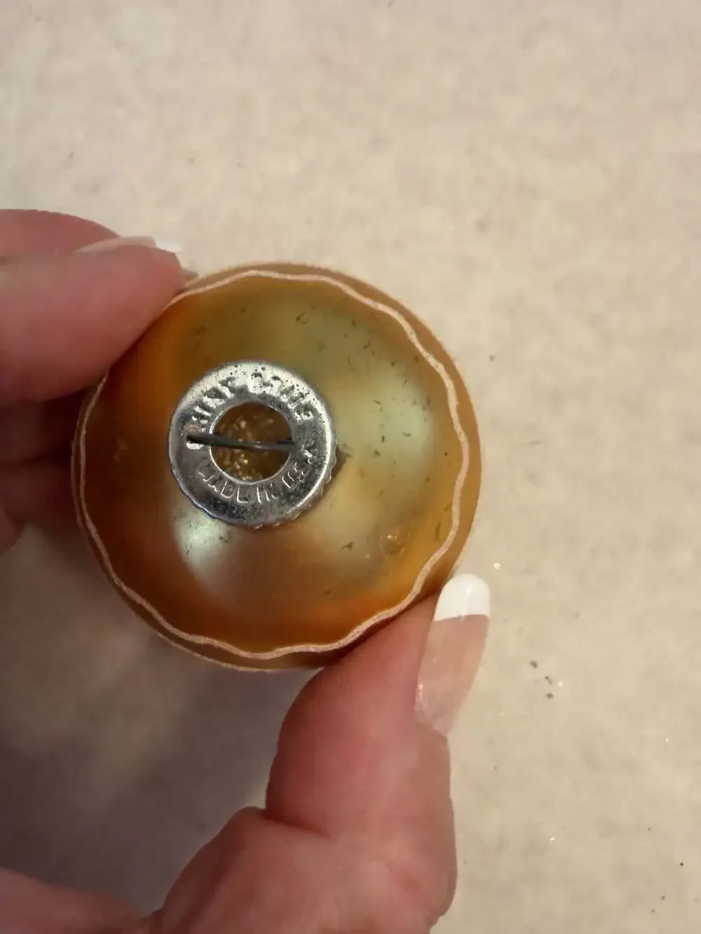 Vintage Shiny Brite Gold Mercury Glass Christmas Ornament Stenciled Mica Geometr